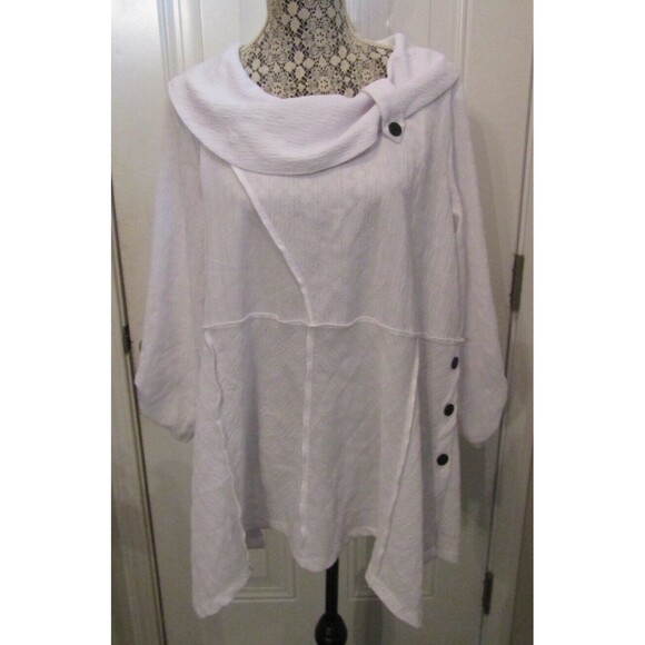 Ali Miles Top White Textured Knit Tunic Blouse Button Detail Womens Size L - Picture 2 of 8